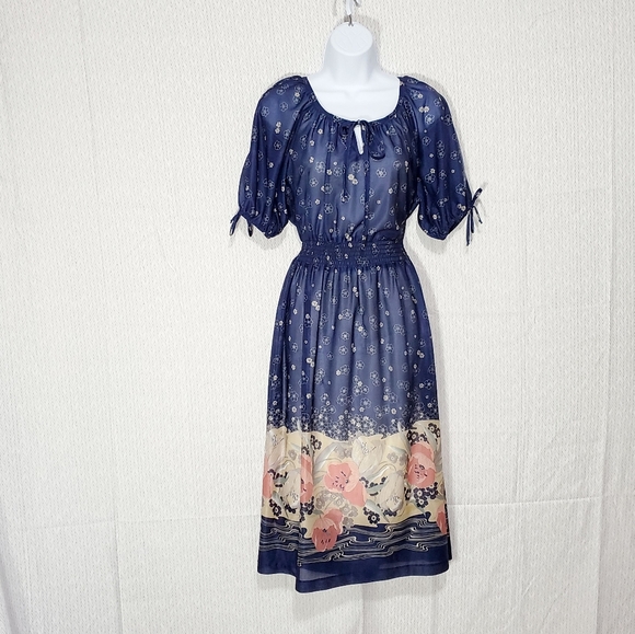Vintage Semi Sheer Polyester Floral Dress SM/M - Picture 5 of 6